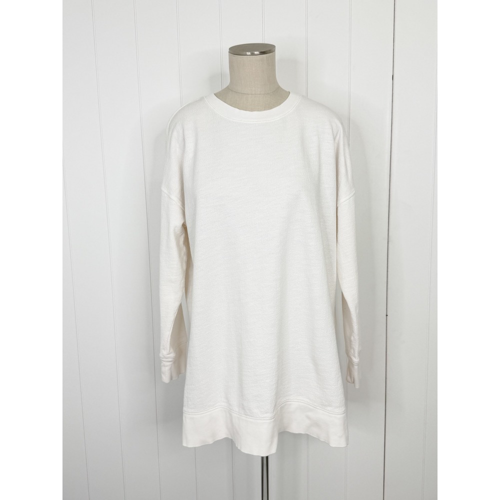 Old Navy Sea Salt Beach Fleece T Tunic Sweatshirt Women L Oversized Slit Cream